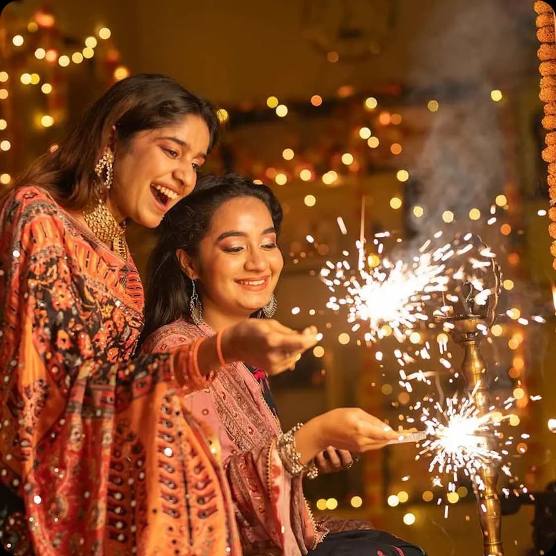 Residents celebrating with sparklers