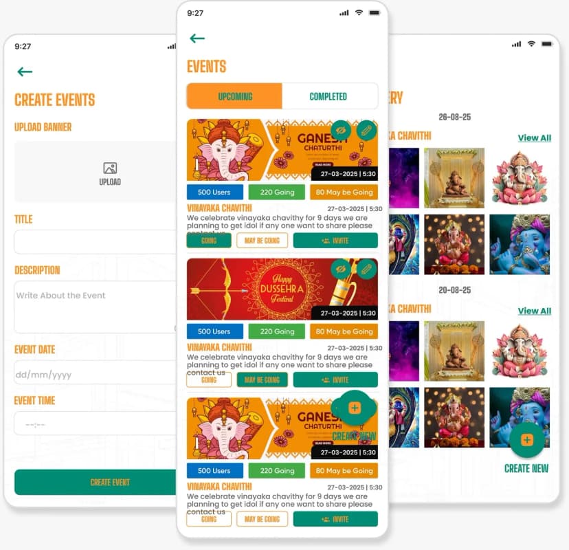 Events and gallery interface