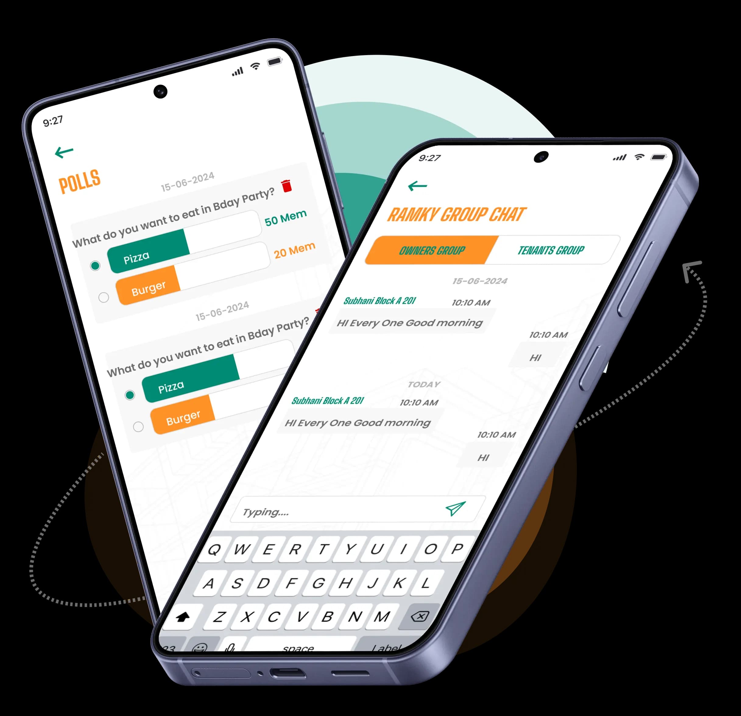Resident communication app screens